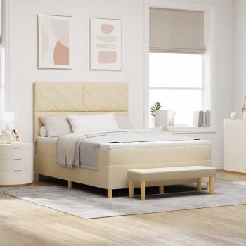 ARDEBO.de - Boxspringbett mit Kissen mit Kopfteil Creme 200 x 160 cm Stoff