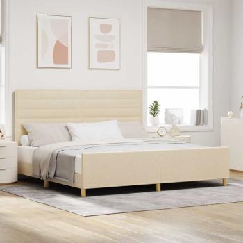 ARDEBO.de - Bettgestell mit Kopfteil Creme 200 x 200 cm Stoff