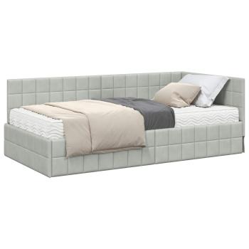Eckbettgestell mit Matratze 2 stk. Hellgrau 90 x 190 cm Samt