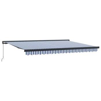 Ausziehbare Markise Blau und Weiß 400 x 300 cm Leinen und Aluminium