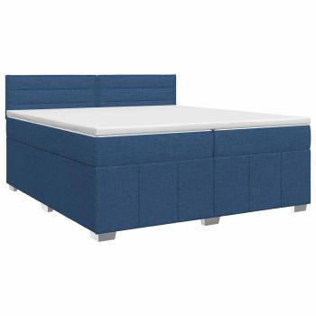 Boxspringbett mit Matratze mit Kopfteil Blau 200 x 200 cm Stoff