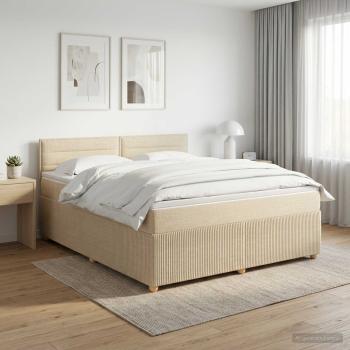 ARDEBO.de - Boxspringbett mit Matratze Creme 160 x 200 cm Stoff