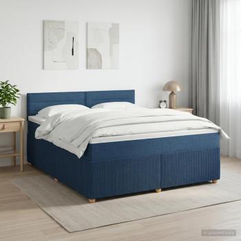 ARDEBO.de - Boxspringbett mit Matratze mit Kopfteil Blau 160 x 200 cm Stoff