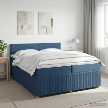 ARDEBO.de - Boxspringbett mit Matratze mit Kopfteil Blau 200 x 200 cm Stoff
