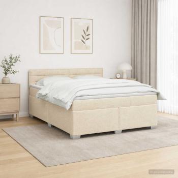 ARDEBO.de - Boxspringbett mit Matratze und LED Creme 180 x 200 cm Stoff