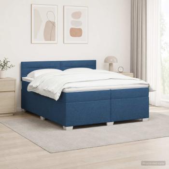 ARDEBO.de - Boxspringbett mit Matratze und LED Blau 200 x 200 cm Stoff