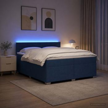 Boxspringbett mit Matratze und LED Blau 200 x 200 cm Stoff