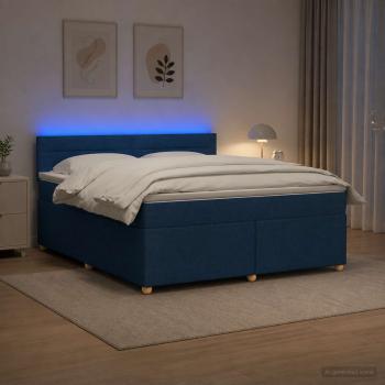 ARDEBO.de - Boxspringbett mit Matratze mit Kopfteil Blau 160 x 200 cm Stoff