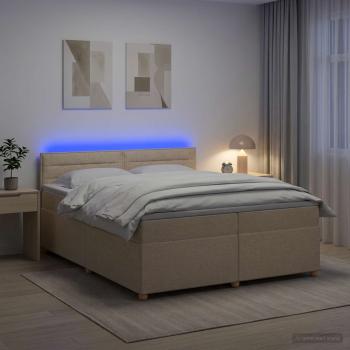 ARDEBO.de - Boxspringbett mit Matratze Creme 200 x 200 cm Stoff