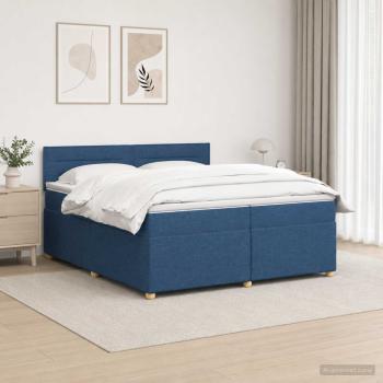 ARDEBO.de - Boxspringbett mit Matratze mit Kopfteil Blau 200 x 200 cm Stoff