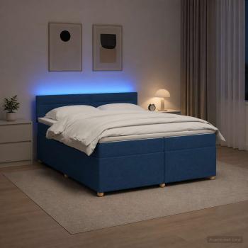 Boxspringbett mit Matratze mit Kopfteil Blau 200 x 200 cm Stoff