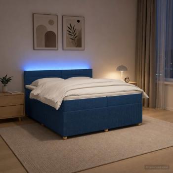 Boxspringbett mit Matratze mit Kopfteil Blau 200 x 200 cm Stoff