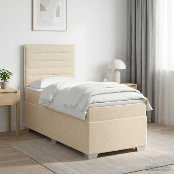 ARDEBO.de - Boxspringbett mit Matratze mit Kopfteil Creme 80 x 200 cm Stoff