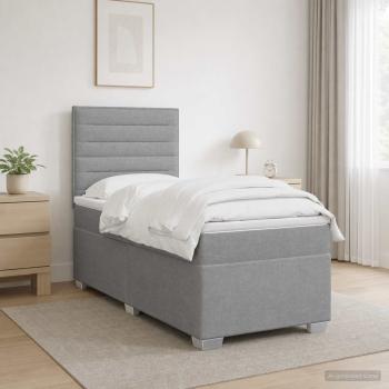 ARDEBO.de - Boxspringbett mit Matratze Hellgrau 90 x 190 cm Stoff