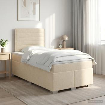 ARDEBO.de - Boxspringbett mit Matratze Creme 120 x 200 cm Stoff