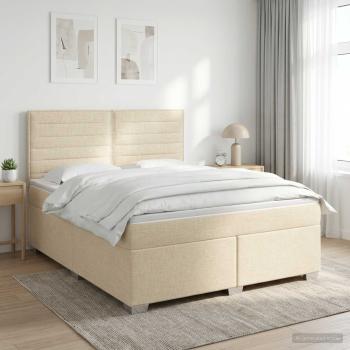 ARDEBO.de - Boxspringbett mit Matratze Creme 140 x 200 cm Stoff