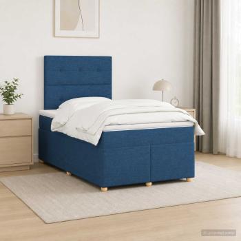 ARDEBO.de - Boxspringbett mit Matratze Blau 120 x 190 cm Stoff
