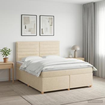 ARDEBO.de - Boxspringbett mit Matratze Creme 140 x 200 cm Stoff