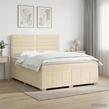 ARDEBO.de - Boxspringbett mit Matratze Creme 140 x 200 cm Stoff