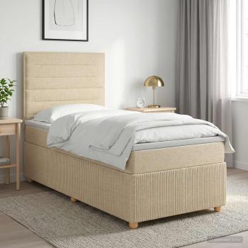 ARDEBO.de - Boxspringbett mit Matratze mit Kopfteil Creme 90 x 200 cm Stoff