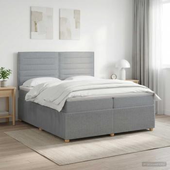 ARDEBO.de - Boxspringbett mit Matratze Hellgrau 200 x 200 cm Stoff