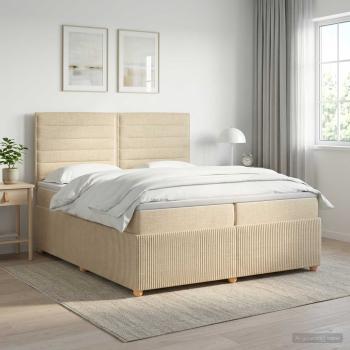 ARDEBO.de - Boxspringbett mit Matratze Creme 200 x 200 cm Stoff