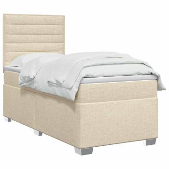 Boxspringbett mit Matratze mit Kopfteil Creme 90 x 190 cm Stoff