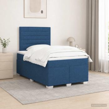 ARDEBO.de - Boxspringbett mit Matratze mit Kopfteil Blau 120 x 190 cm Stoff