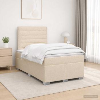 ARDEBO.de - Boxspringbett mit Matratze Creme 120 x 200 cm Stoff