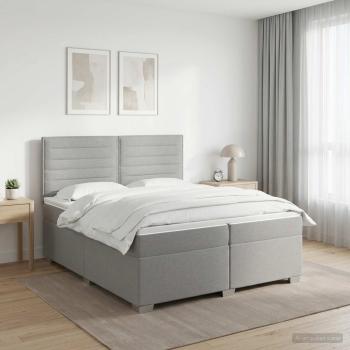 ARDEBO.de - Boxspringbett mit Matratze Hellgrau 200 x 200 cm Stoff