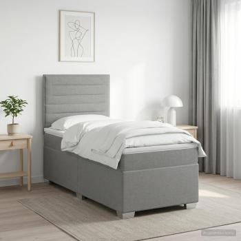 ARDEBO.de - Boxspringbett mit Matratze und LED Hellgrau 90 x 190 cm Stoff