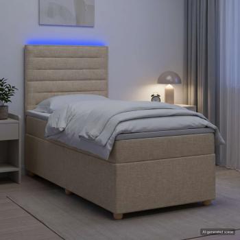ARDEBO.de - Boxspringbett mit Matratze mit Kopfteil Creme 80 x 200 cm Stoff