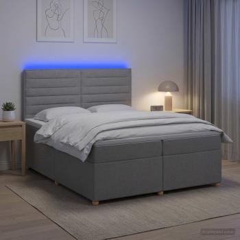 ARDEBO.de - Boxspringbett mit Matratze Hellgrau 200 x 200 cm Stoff