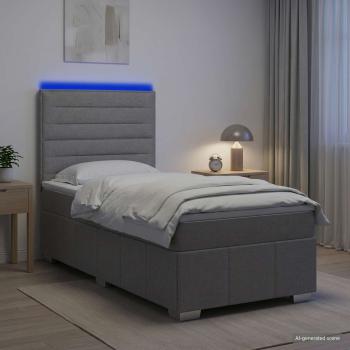 ARDEBO.de - LED Boxspringbett mit Matratze Hellgrau 90 x 200 cm Stoff