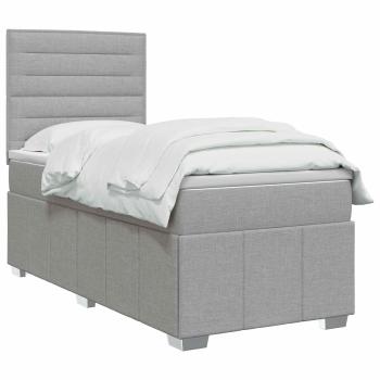 LED Boxspringbett mit Matratze Hellgrau 90 x 200 cm Stoff
