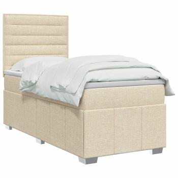 LED Boxspringbett mit Matratze Creme 90 x 200 cm Stoff