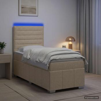 ARDEBO.de - LED Boxspringbett mit Matratze Creme 100 x 200 cm Stoff
