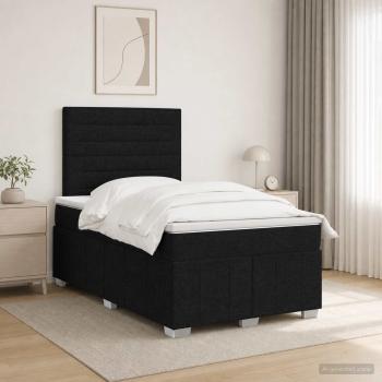 ARDEBO.de - LED Boxspringbett mit Matratze Schwarz 120 x 190 cm Stoff