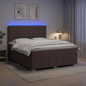 ARDEBO.de - LED Boxspringbett mit Matratze Dunkelbraun 140 x 200 cm Stoff