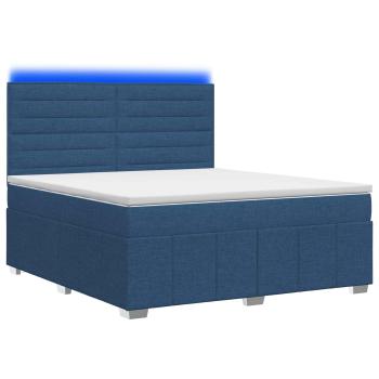 LED Boxspringbett mit Matratze Blau 140 x 200 cm Stoff