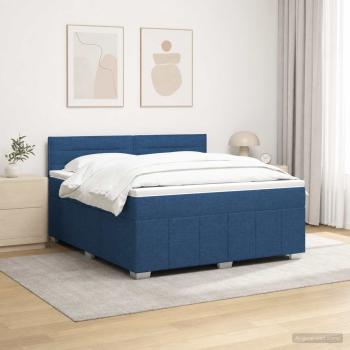 LED Boxspringbett mit Matratze Blau 160 x 200 cm Stoff