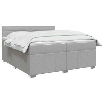 LED Boxspringbett mit Matratze Hellgrau 200 x 200 cm Stoff