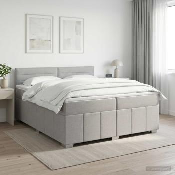 LED Boxspringbett mit Matratze Hellgrau 200 x 200 cm Stoff