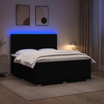 LED Boxspringbett mit Matratze Schwarz 200 x 200 cm Stoff