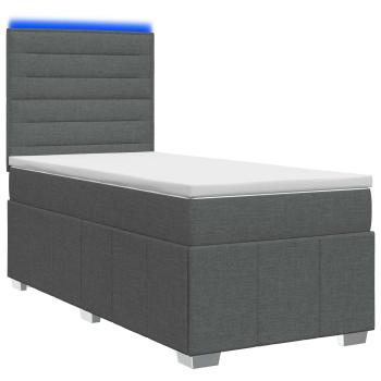 LED Boxspringbett mit Matratze Dunkelgrau 90 x 190 cm Stoff