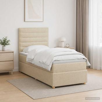 ARDEBO.de - LED Boxspringbett mit Matratze Creme 80 x 200 cm Stoff