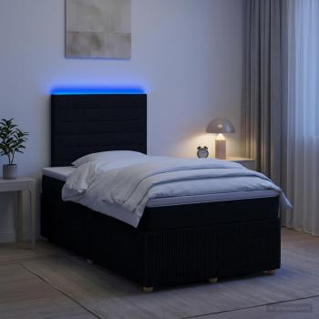 ARDEBO.de - LED Boxspringbett mit Matratze Schwarz 120 x 190 cm Stoff