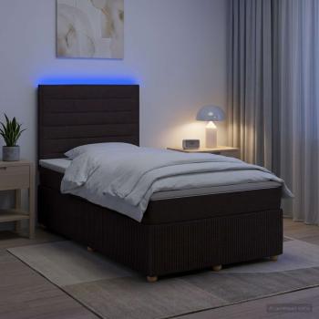 LED Boxspringbett mit Matratze Dunkelbraun 120 x 190 cm Stoff
