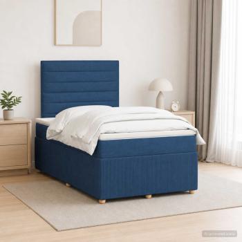 ARDEBO.de - LED Boxspringbett mit Matratze Blau 120 x 190 cm Stoff