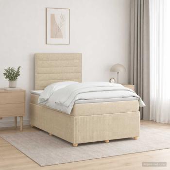 ARDEBO.de - LED Boxspringbett mit Matratze Creme 120 x 200 cm Stoff